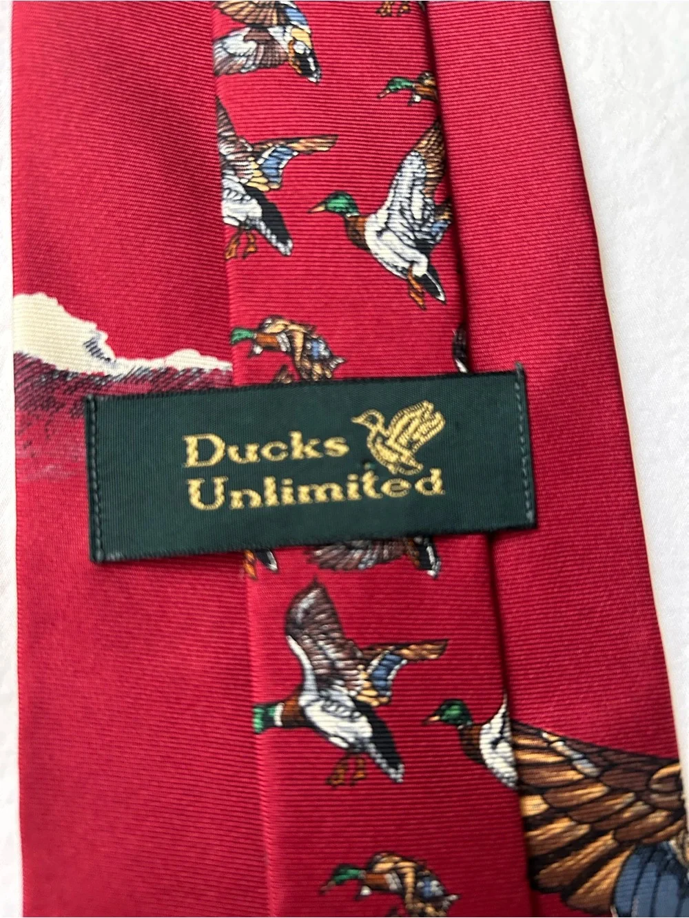 Ducks Unlimited Red Mallard Duck Print Silk Tie